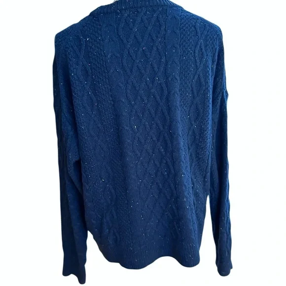J. Crew Donegal Cable Knit Crew Nevk Sweater Navy XL - Picture 2 of 12